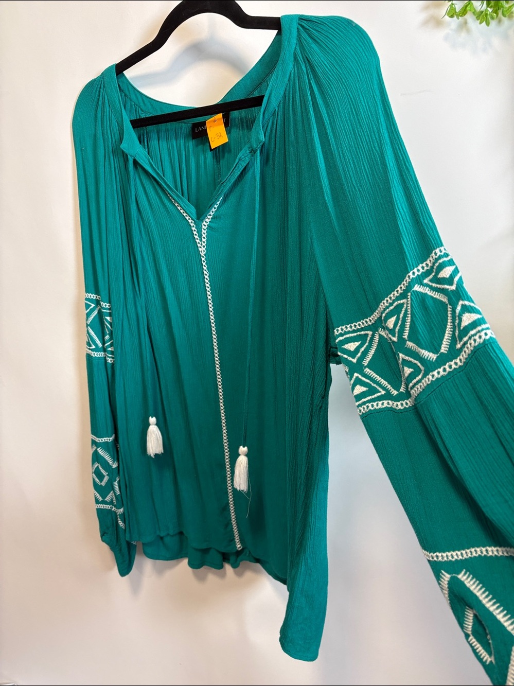 Lane Bryant Teal Blouse with White Embroidery